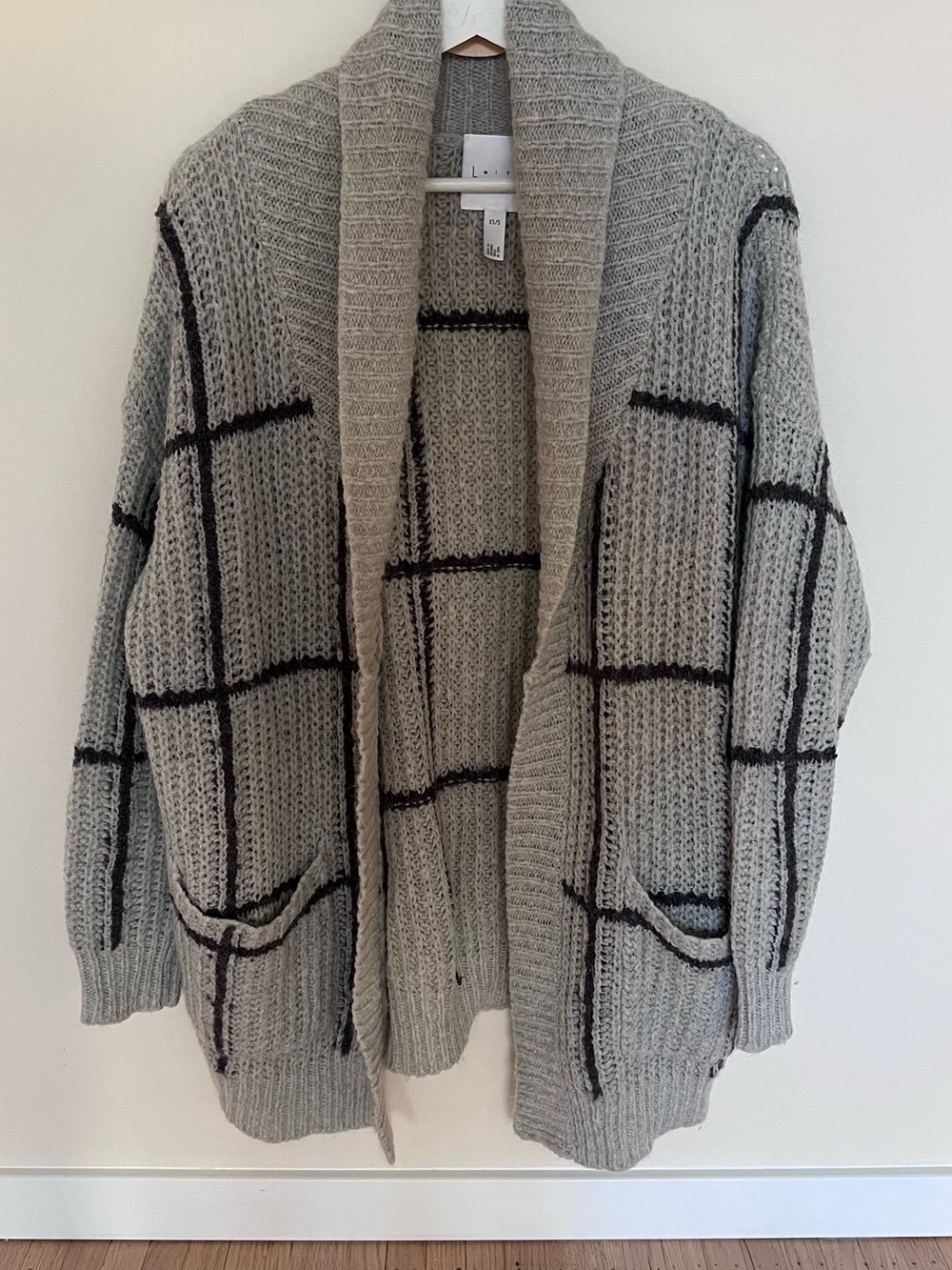 Leith Gray Open-Front Windowpane Cardigan